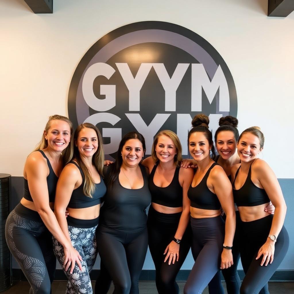 Group photo in front of the Super-Me Fitness sign