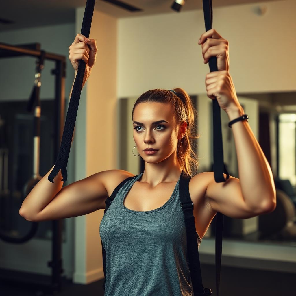 Woman using resistance straps